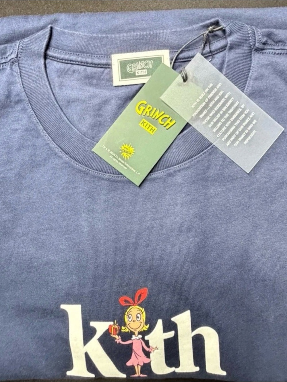 Kith Navy Kids Grinch Graphic Tee with Pink Character